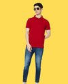 HiFlyers Men'S Solid Regular Fit Polo T-Shirt With Pocket -Red