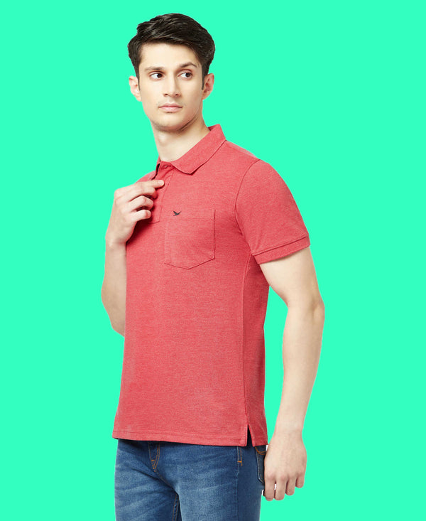 HiFlyers Men'S Solid Regular Fit Polo T-Shirt With Pocket -Red Melange