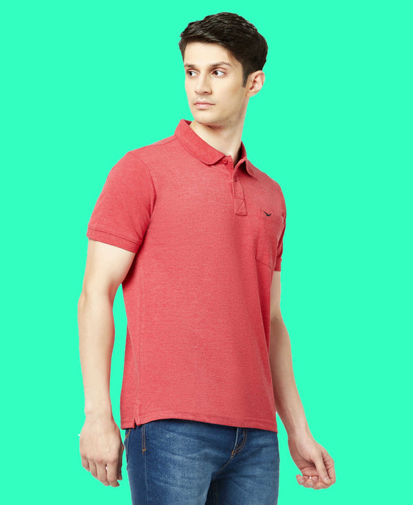 HiFlyers Men'S Solid Regular Fit Polo T-Shirt With Pocket -Red Melange