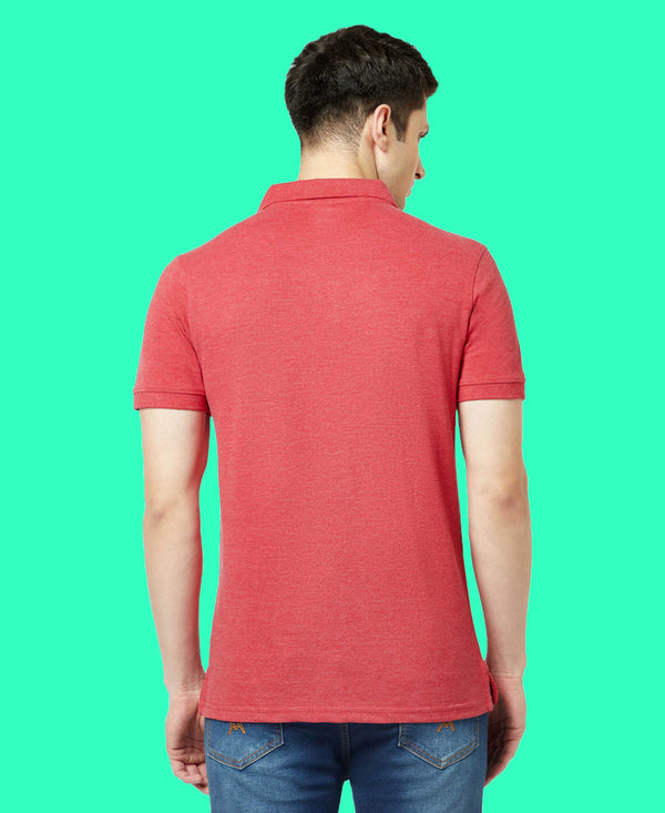 HiFlyers Men'S Solid Regular Fit Polo T-Shirt With Pocket -Red Melange