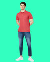 HiFlyers Men'S Solid Regular Fit Polo T-Shirt With Pocket -Red Melange