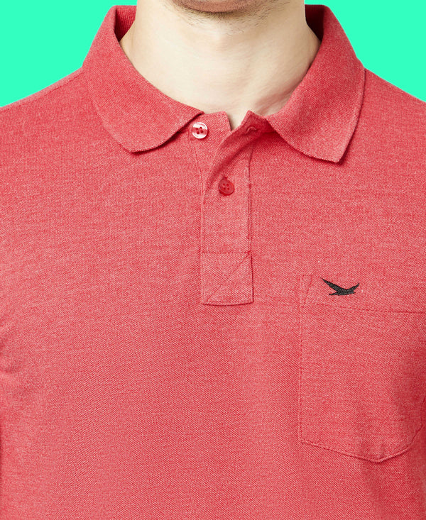 HiFlyers Men'S Solid Regular Fit Polo T-Shirt With Pocket -Red Melange