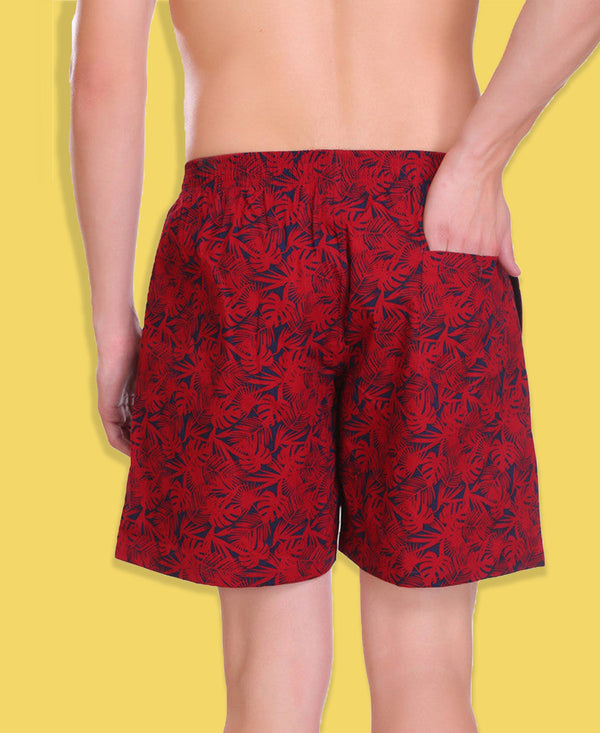 HiFlyers Men Printed Cotton Boxer Short Red