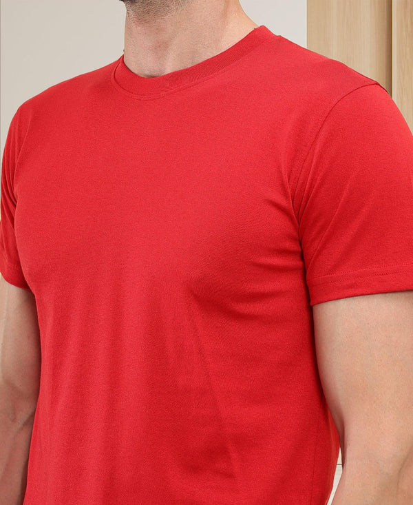 T.T. Men'S Solid Eco Friendly (Cotton Rich) Recycled Fabric Regular Fit Round Neck T-Shirt-Red
