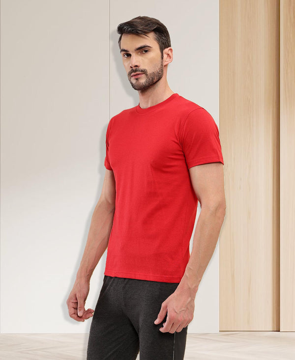 T.T. Men'S Solid Eco Friendly (Cotton Rich) Recycled Fabric Regular Fit Round Neck T-Shirt-Red