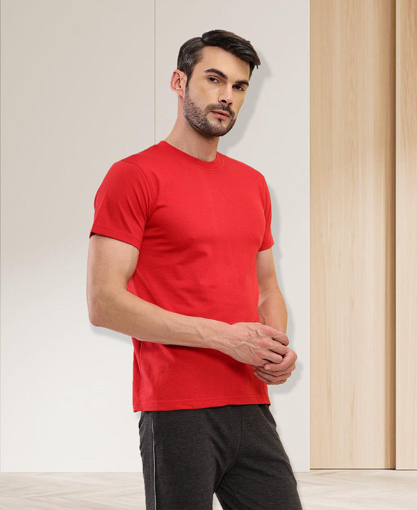 T.T. Men'S Solid Eco Friendly (Cotton Rich) Recycled Fabric Regular Fit Round Neck T-Shirt-Red