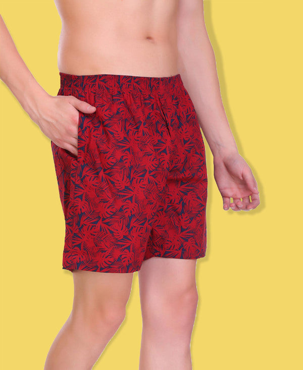 HiFlyers Men Printed Cotton Boxer Short Red