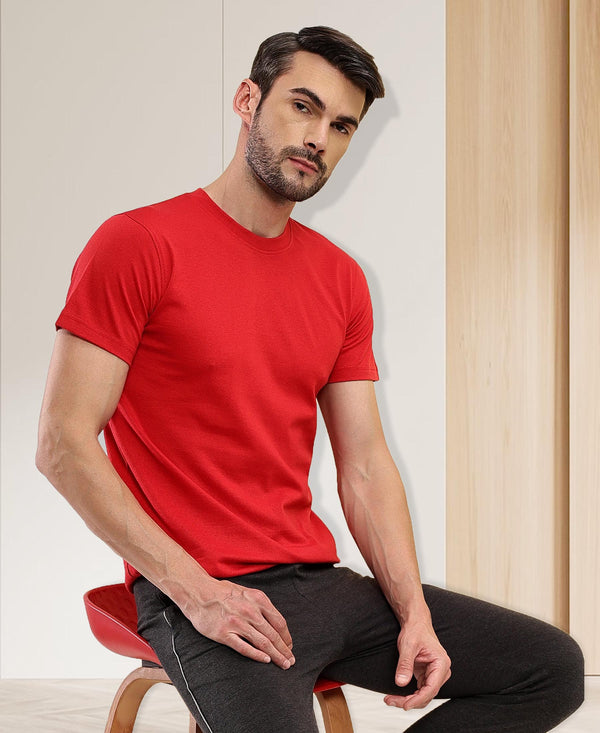 T.T. Men'S Solid Eco Friendly (Cotton Rich) Recycled Fabric Regular Fit Round Neck T-Shirt-Red