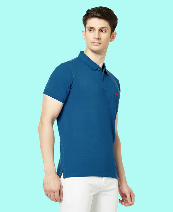 HiFlyers Men'S Solid Regular Fit Polo T-Shirt With Pocket -Royal Blue