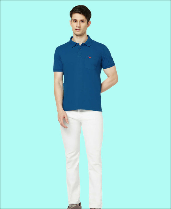 HiFlyers Men'S Solid Regular Fit Polo T-Shirt With Pocket -Royal Blue