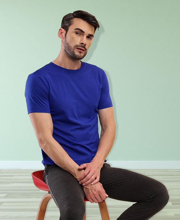 T.T Mens Royal Blue Regular FitPoly Jersey Round Neck Half Sleeve T-Shirt