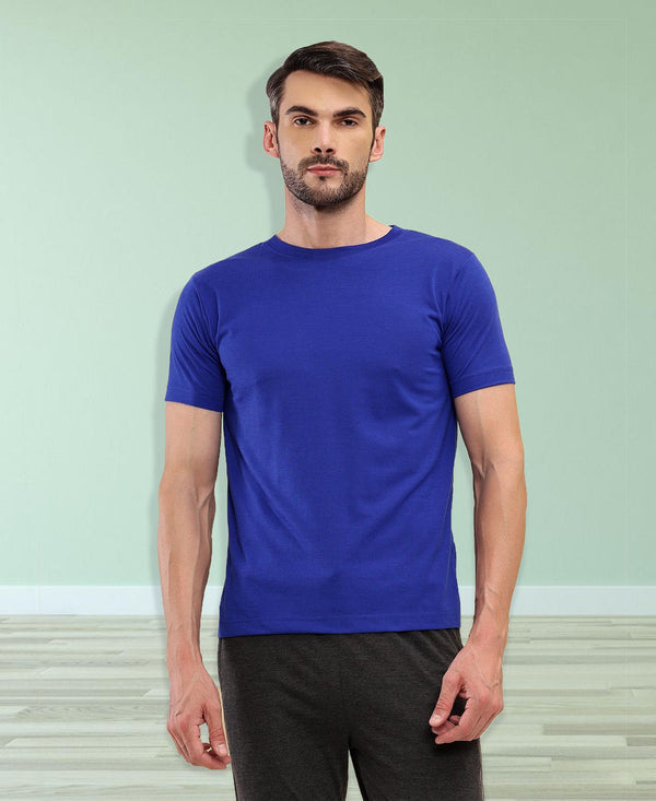 T.T Mens Royal Blue Regular FitPoly Jersey Round Neck Half Sleeve T-Shirt