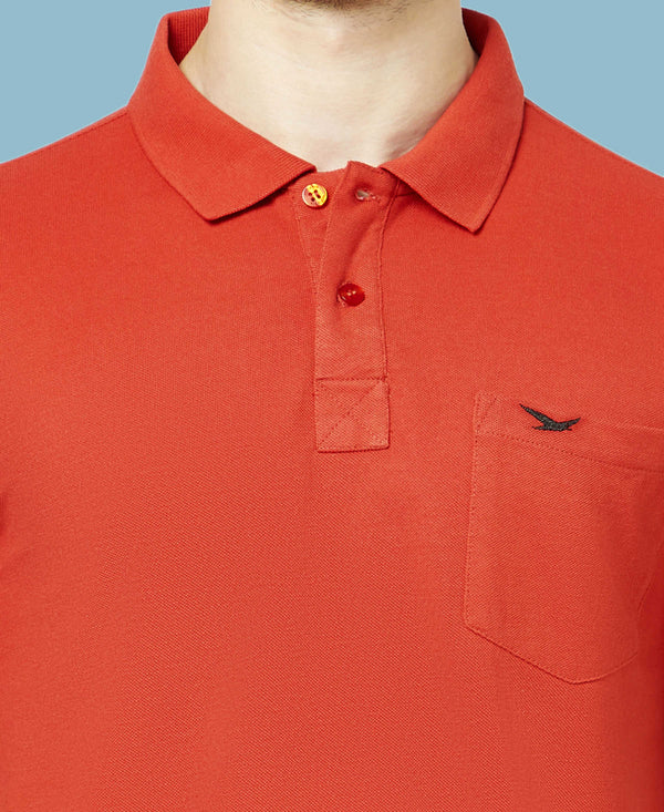 HiFlyers Men'S Solid Regular Fit Polo T-Shirt With Pocket -Rust