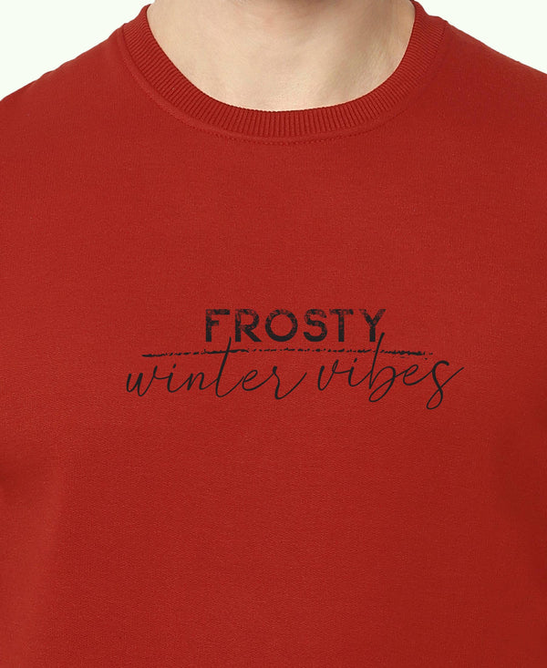 HiFlyers Men Slim Fit Slogan Printed Cotton Fleece Sweatshirt -Rust