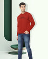 HiFlyers Men Slim Fit Slogan Printed Cotton Fleece Sweatshirt -Rust