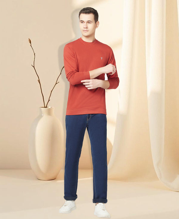 T.T. Men Cotton Polyster Regular Fit Solid Full Sleeve T-Shirt Pack Of 2 (Black-Orange )