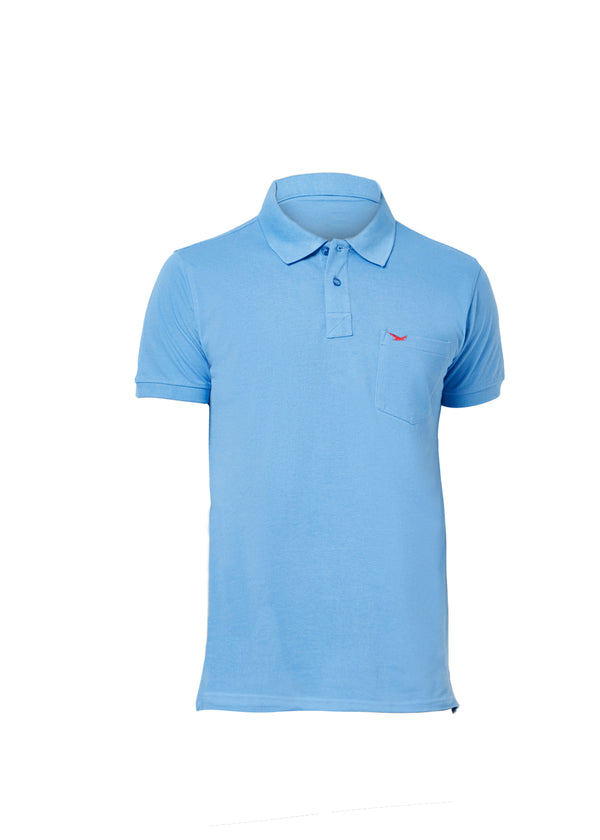 HiFlyers Men'S Solid Regular Fit Polo T-Shirt With Pocket -Light Sky Blue