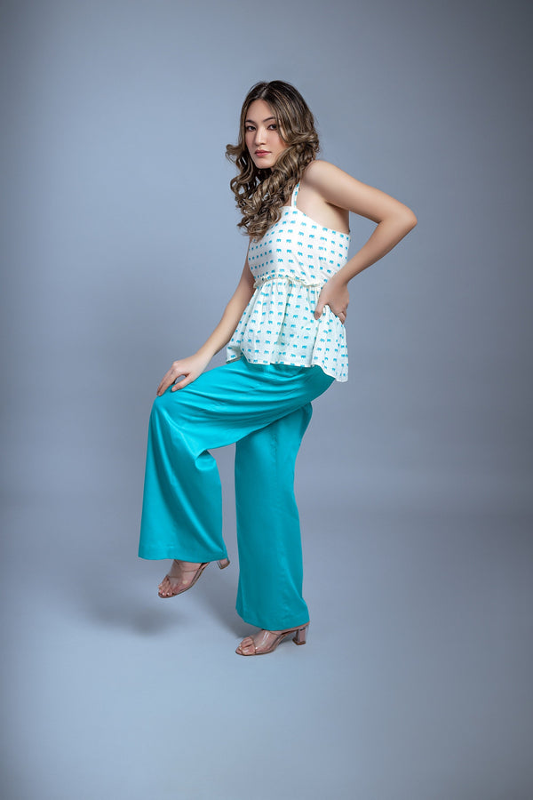 Ivory top with firozi trouser