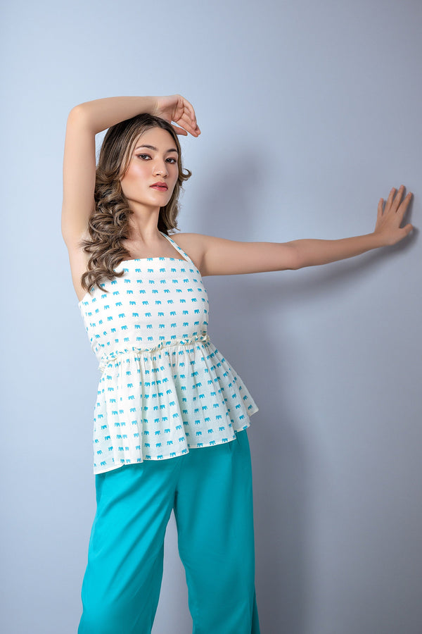 Ivory top with firozi trouser