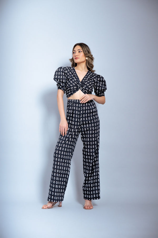 Garden Party Black Ikat Print Co Ord Set (Combo)