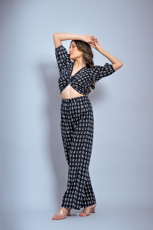 Garden Party Black Ikat Print Co Ord Set (Combo)