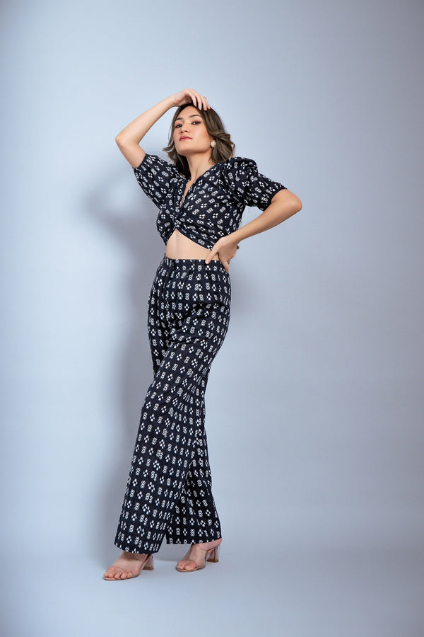 Black ikat print co ord set