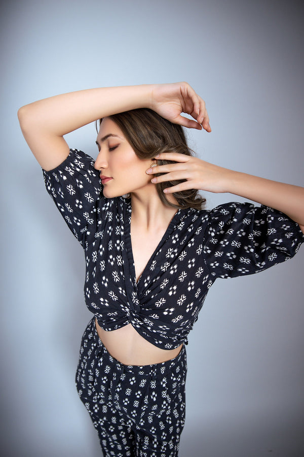 Garden Party Black Ikat Print Co Ord Set (Combo)