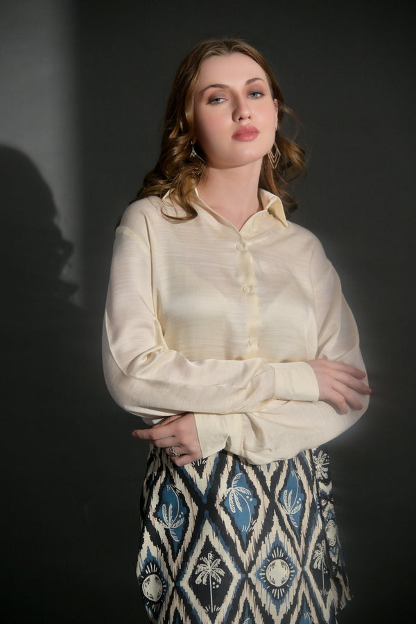 Garden Party Viscose 2 piece tropical skort Co-ord set with off white Shirt (Combo)