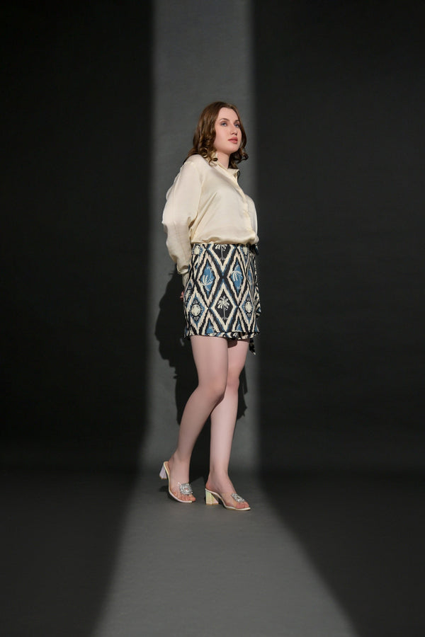 Garden Party Viscose 2 piece tropical skort Co-ord set with off white Shirt (Combo)