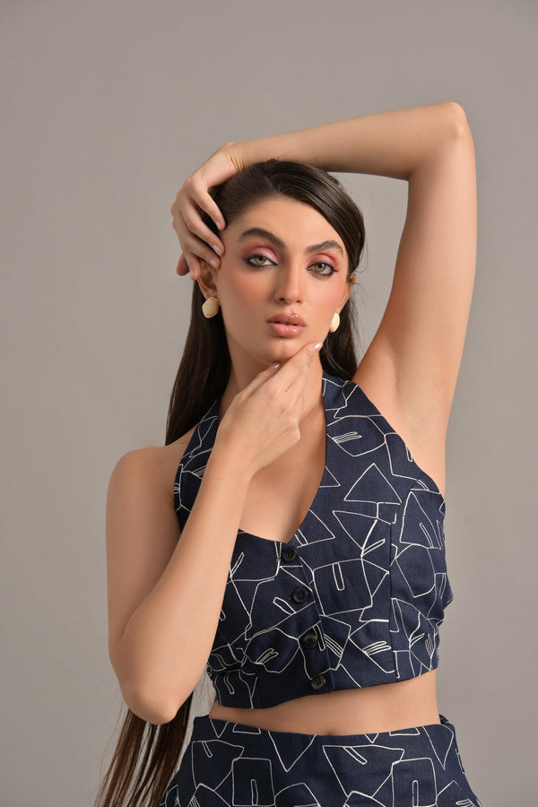 Garden Party Navy Blue Ambroidery Linen Cords (Combo)