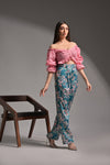 Pink gingham top floral trouser combo