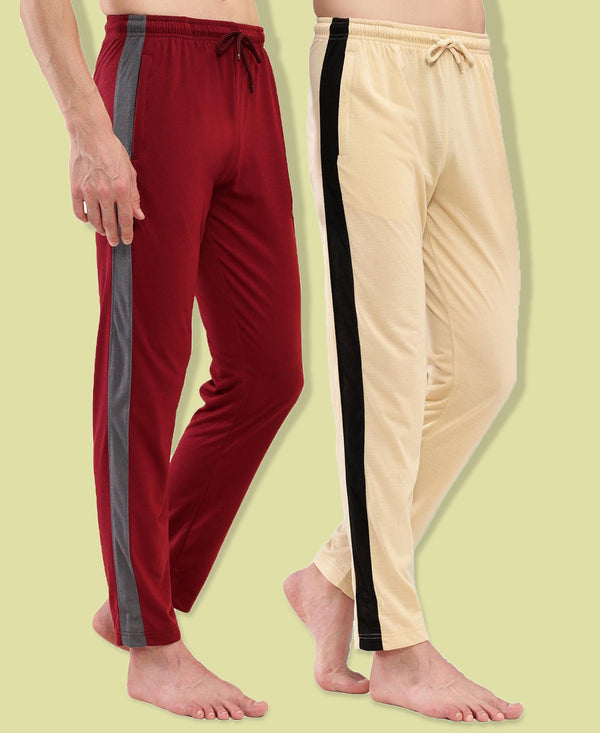 T.T. Men Regular Fit Poly Jersey Cut And Sew Trackpant Pack Of 2-Maroon-Skin