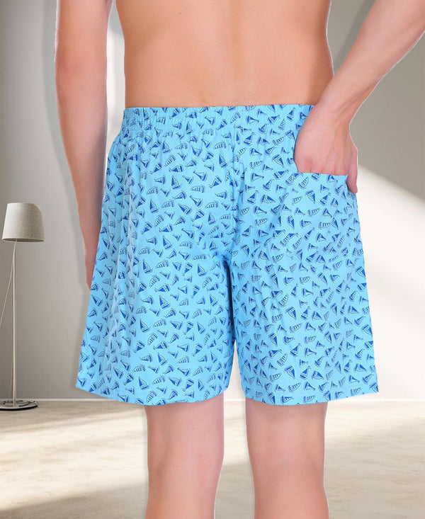HiFlyers Men Printed Cotton Boxer Short Sky Blue