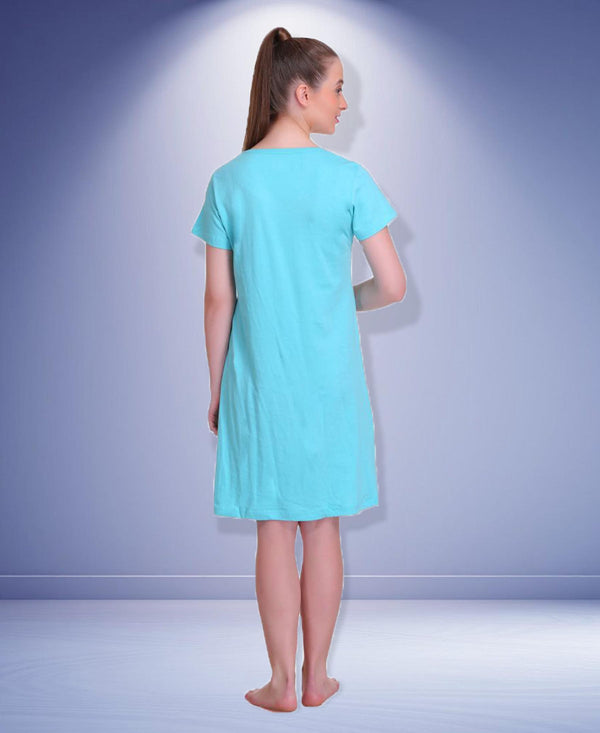 T.T. Women Half Sleeves 3/4Th Gown - Light Blue