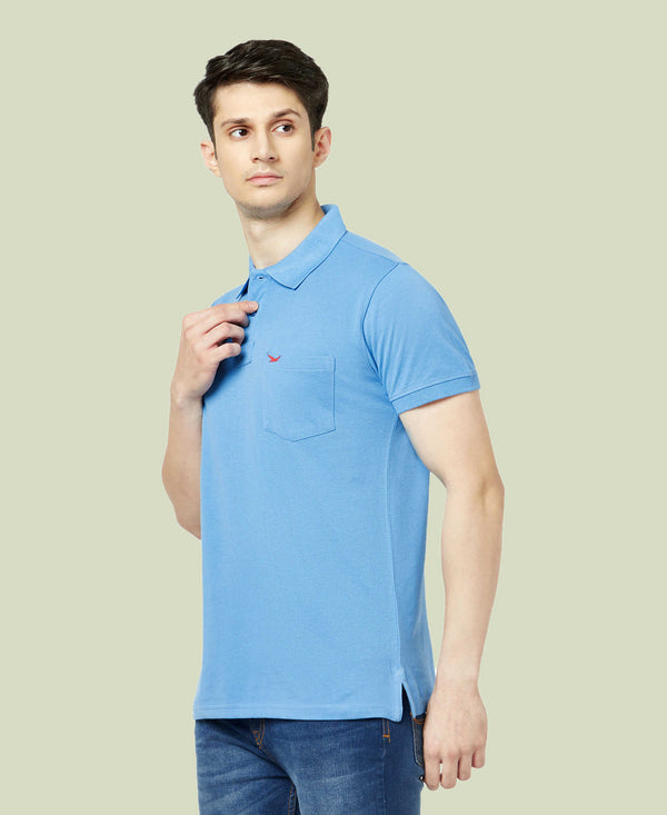 HiFlyers Men'S Solid Regular Fit Polo T-Shirt With Pocket -Sky Blue