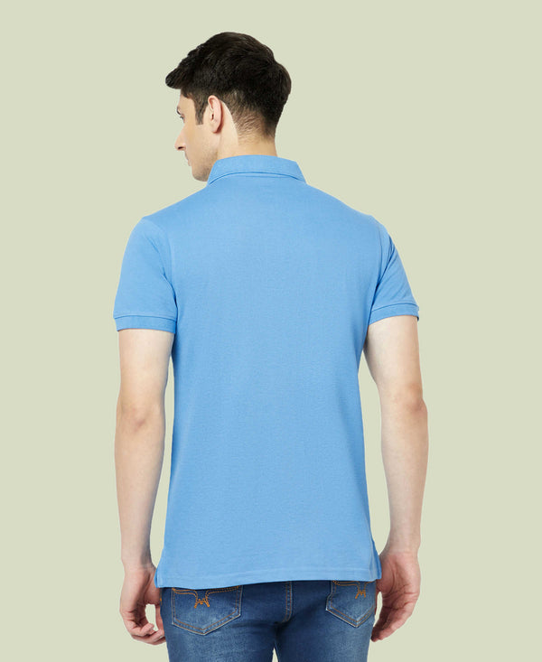 HiFlyers Men'S Solid Regular Fit Polo T-Shirt With Pocket -Sky Blue
