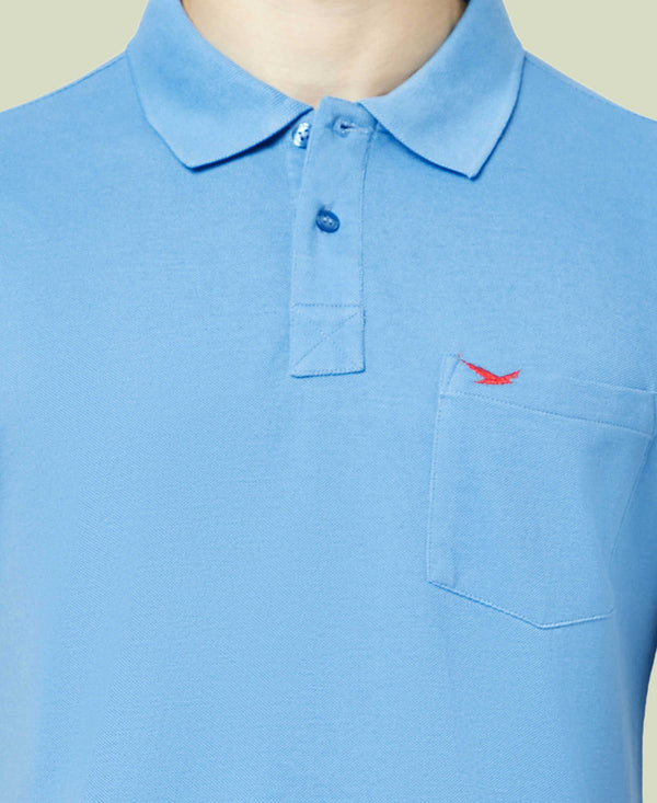 HiFlyers Men'S Solid Regular Fit Polo T-Shirt With Pocket -Sky Blue