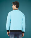 HiFlyers Men Slim Fit Cotrast Rib Cotton Fleece Round Neck Sweatshirt -Sky Blue
