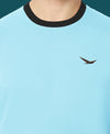 HiFlyers Men Slim Fit Cotrast Rib Cotton Fleece Round Neck Sweatshirt -Sky Blue