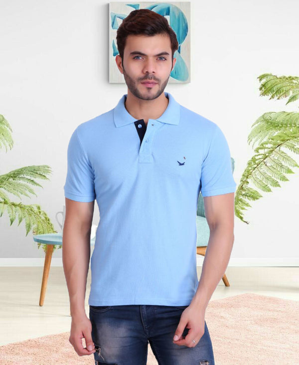HiFlyers Men Sky Blue Polo T-Shirt