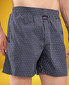 HiFlyers Men Regular Fit Printed Super Combed Cotton Woven Boxer Short Pack Of 1 Steel Grey