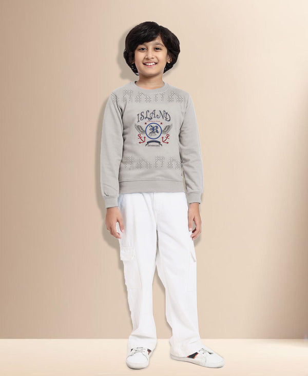HiFlyers Boys Regular Fit | Premium Cotton Fleece |Full Sleeves|Round Neck|Trendy Winter Wear| Sweatshirts For Boys And Girls -Grey