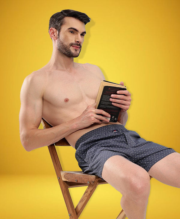 HiFlyers Men Regular Fit Printed Super Combed Cotton Woven Boxer Short Pack Of 1 Steel Grey