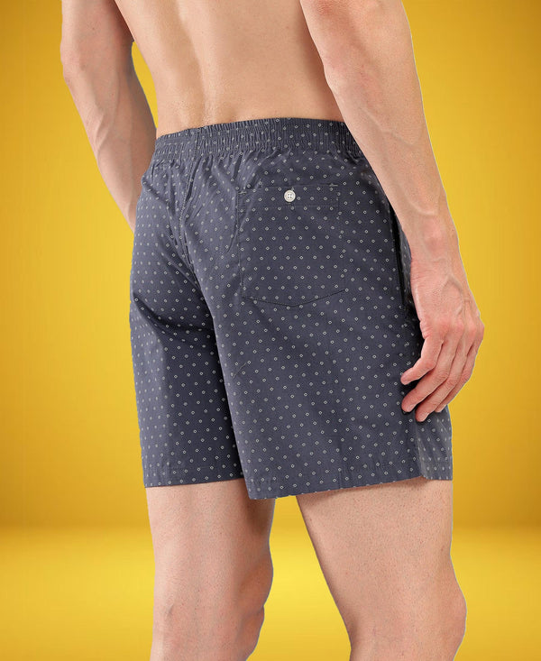 HiFlyers Men Regular Fit Printed Super Combed Cotton Woven Boxer Short Pack Of 1 Steel Grey