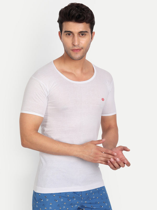 T.T. Men Cool 100% Cotton Half Sleeve Vest (Pack Of 2) White