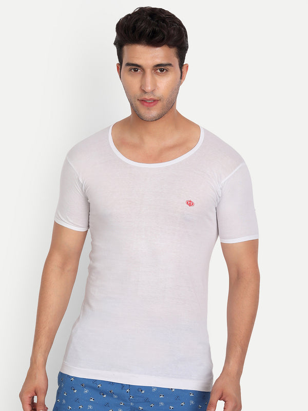 T.T. Men Cool 100% Cotton Half Sleeve Vest (Pack Of 2) White