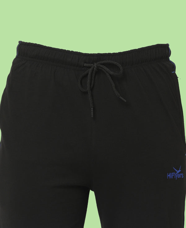 HiFlyers Mens Black Regular Fit Solid Cotton Blend Trackpant/Jogger