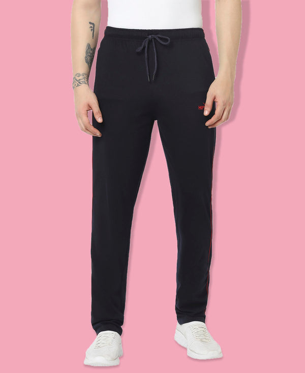 HiFlyers Mens Navy Regular Fit Solid Cotton Blend Trackpant/Jogger