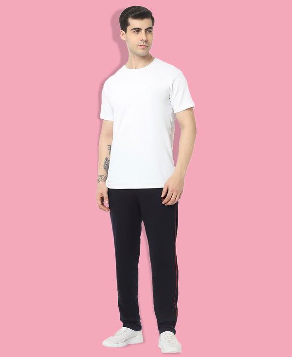 HiFlyers Mens Navy Regular Fit Solid Cotton Blend Trackpant/Jogger