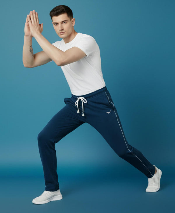 HiFlyers Mens Teal Blue Regular Fit Solid Cotton Blend Trackpant/Jogger